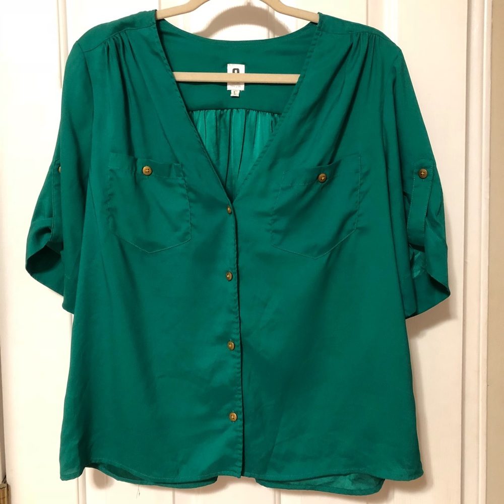Emerald Green Silky Blouse Size Large